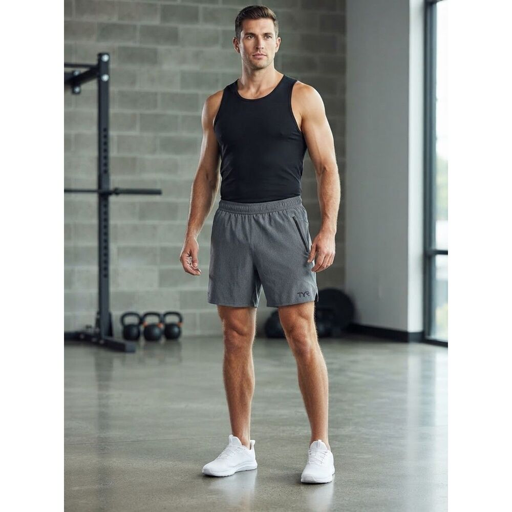 NWT TYR Men's Gray Athletic Swim Trunks Shorts Size L New Activewear Training